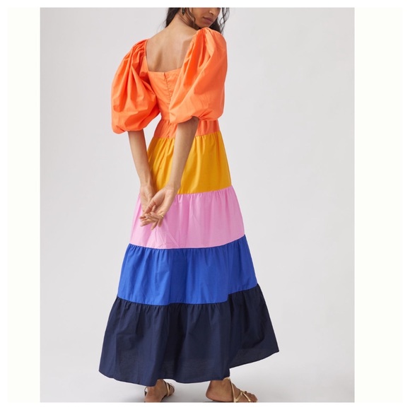 FARM RIO Tiered Colorblocked 3/4 sleeve Maxi Dress XS - Picture 7 of 17